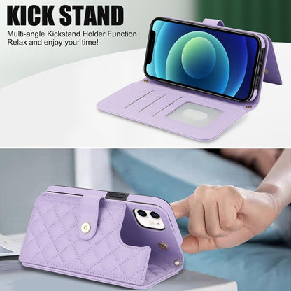 For iPhone 11 Crossbody Multifunction Rhombic Leather Phone Case(Purple) - iPhone 11 Cases by buy2fix | Online Shopping UK | buy2fix