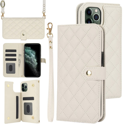 For iPhone 11 Pro Crossbody Multifunction Rhombic Leather Phone Case(White) - iPhone 11 Pro Cases by buy2fix | Online Shopping UK | buy2fix