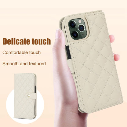 For iPhone 11 Pro Crossbody Multifunction Rhombic Leather Phone Case(White) - iPhone 11 Pro Cases by buy2fix | Online Shopping UK | buy2fix
