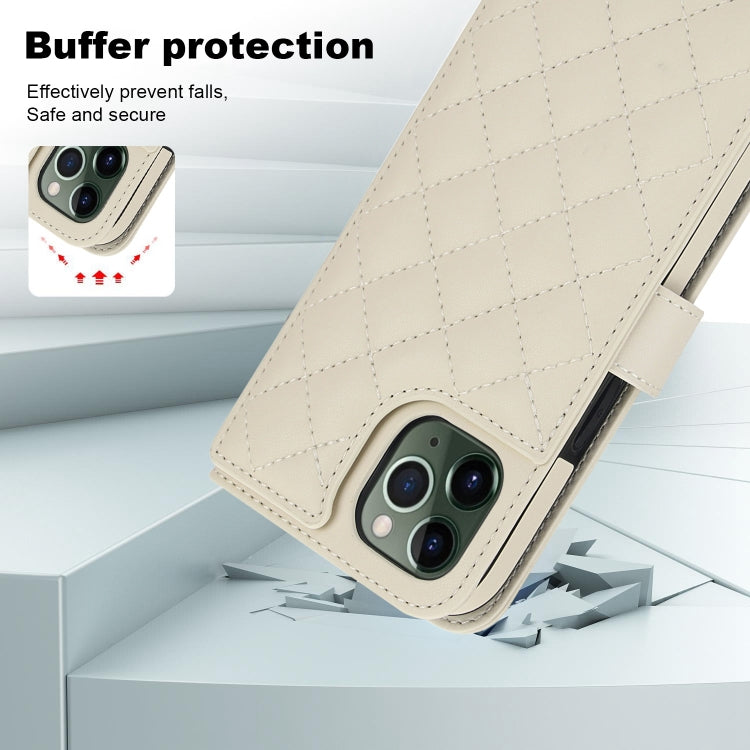 For iPhone 11 Pro Crossbody Multifunction Rhombic Leather Phone Case(White) - iPhone 11 Pro Cases by buy2fix | Online Shopping UK | buy2fix