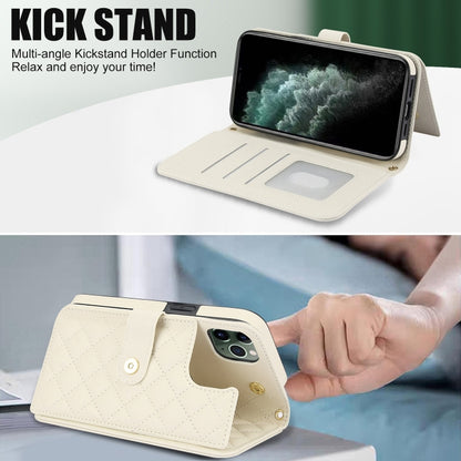 For iPhone 11 Pro Crossbody Multifunction Rhombic Leather Phone Case(White) - iPhone 11 Pro Cases by buy2fix | Online Shopping UK | buy2fix