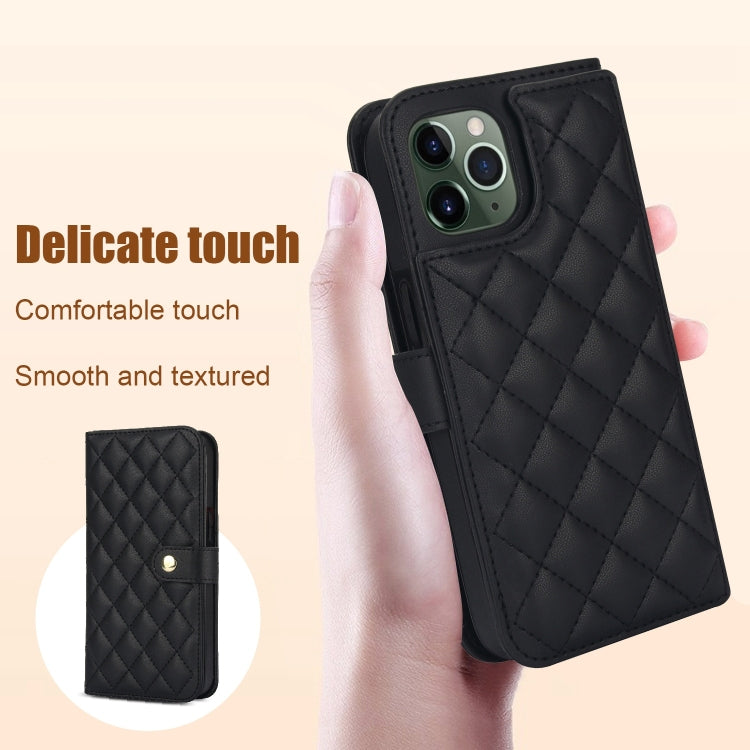 For iPhone 11 Pro Crossbody Multifunction Rhombic Leather Phone Case(Black) - iPhone 11 Pro Cases by buy2fix | Online Shopping UK | buy2fix