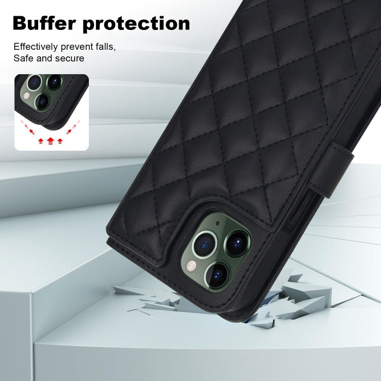 For iPhone 11 Pro Crossbody Multifunction Rhombic Leather Phone Case(Black) - iPhone 11 Pro Cases by buy2fix | Online Shopping UK | buy2fix