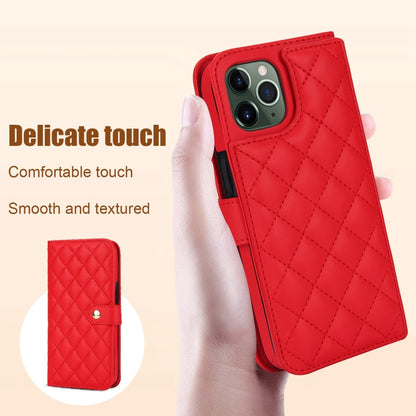 For iPhone 11 Pro Crossbody Multifunction Rhombic Leather Phone Case(Red) - iPhone 11 Pro Cases by buy2fix | Online Shopping UK | buy2fix