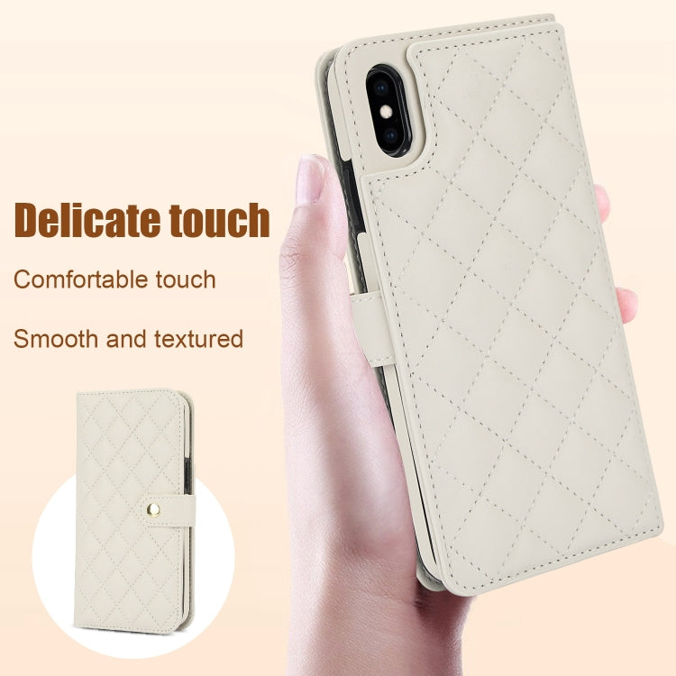 For iPhone X / XS Crossbody Multifunction Rhombic Leather Phone Case(White) - More iPhone Cases by buy2fix | Online Shopping UK | buy2fix