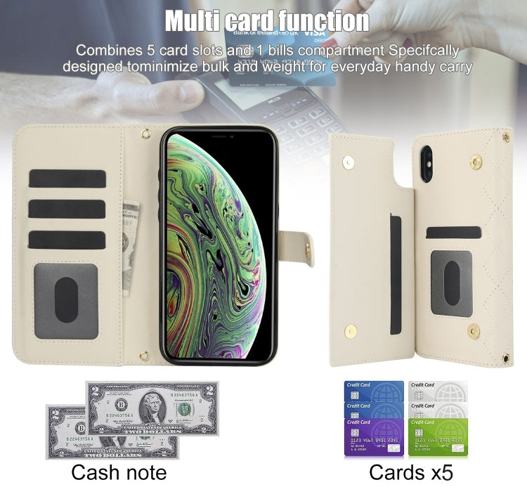 For iPhone X / XS Crossbody Multifunction Rhombic Leather Phone Case(White) - More iPhone Cases by buy2fix | Online Shopping UK | buy2fix