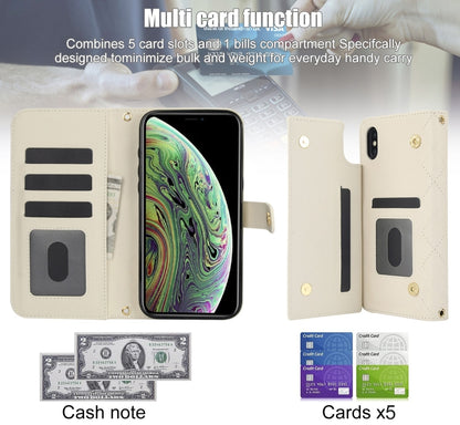For iPhone X / XS Crossbody Multifunction Rhombic Leather Phone Case(White) - More iPhone Cases by buy2fix | Online Shopping UK | buy2fix