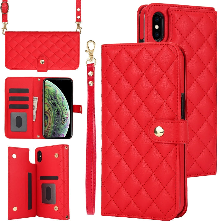 For iPhone X / XS Crossbody Multifunction Rhombic Leather Phone Case(Red) - More iPhone Cases by buy2fix | Online Shopping UK | buy2fix