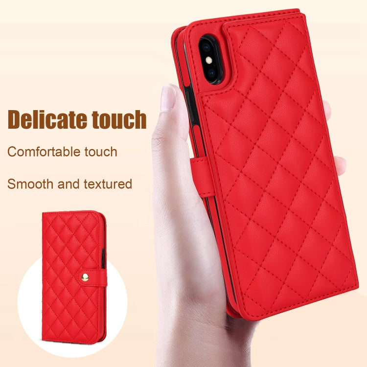 For iPhone X / XS Crossbody Multifunction Rhombic Leather Phone Case(Red) - More iPhone Cases by buy2fix | Online Shopping UK | buy2fix