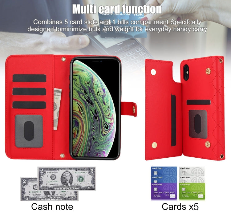 For iPhone X / XS Crossbody Multifunction Rhombic Leather Phone Case(Red) - More iPhone Cases by buy2fix | Online Shopping UK | buy2fix