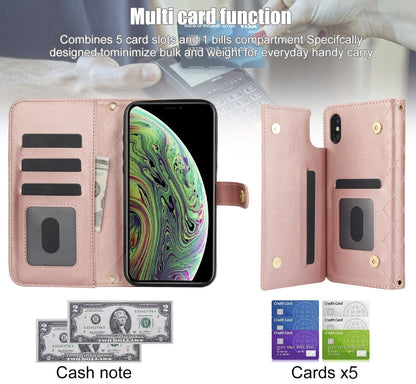 For iPhone X / XS Crossbody Multifunction Rhombic Leather Phone Case(Rose Gold) - More iPhone Cases by buy2fix | Online Shopping UK | buy2fix