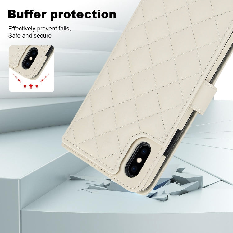 For iPhone XR Crossbody Multifunction Rhombic Leather Phone Case(White) - More iPhone Cases by buy2fix | Online Shopping UK | buy2fix