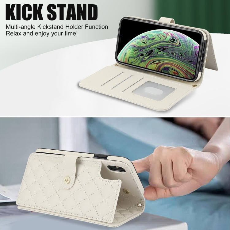 For iPhone XR Crossbody Multifunction Rhombic Leather Phone Case(White) - More iPhone Cases by buy2fix | Online Shopping UK | buy2fix
