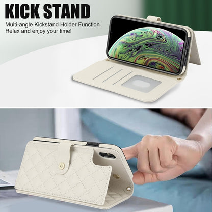 For iPhone XR Crossbody Multifunction Rhombic Leather Phone Case(White) - More iPhone Cases by buy2fix | Online Shopping UK | buy2fix