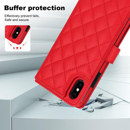 For iPhone XR Crossbody Multifunction Rhombic Leather Phone Case(Red) - More iPhone Cases by buy2fix | Online Shopping UK | buy2fix