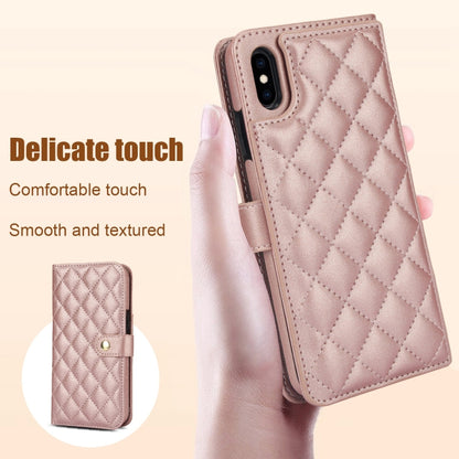 For iPhone XR Crossbody Multifunction Rhombic Leather Phone Case(Rose Gold) - More iPhone Cases by buy2fix | Online Shopping UK | buy2fix