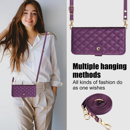 For iPhone XR Crossbody Multifunction Rhombic Leather Phone Case(Dark Purple) - More iPhone Cases by buy2fix | Online Shopping UK | buy2fix