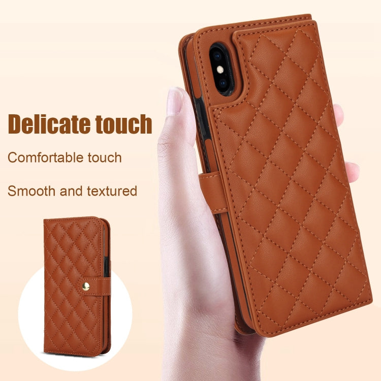 For iPhone XR Crossbody Multifunction Rhombic Leather Phone Case(Brown) - More iPhone Cases by buy2fix | Online Shopping UK | buy2fix