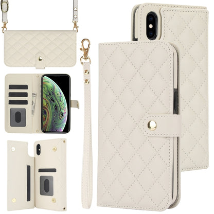 For iPhone XS Max Crossbody Multifunction Rhombic Leather Phone Case(White) - More iPhone Cases by buy2fix | Online Shopping UK | buy2fix