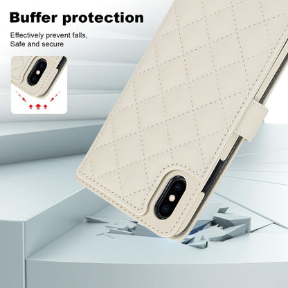 For iPhone XS Max Crossbody Multifunction Rhombic Leather Phone Case(White) - More iPhone Cases by buy2fix | Online Shopping UK | buy2fix