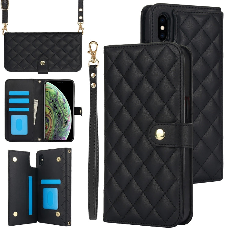 For iPhone XS Max Crossbody Multifunction Rhombic Leather Phone Case(Black) - More iPhone Cases by buy2fix | Online Shopping UK | buy2fix