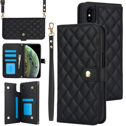 For iPhone XS Max Crossbody Multifunction Rhombic Leather Phone Case(Black) - More iPhone Cases by buy2fix | Online Shopping UK | buy2fix