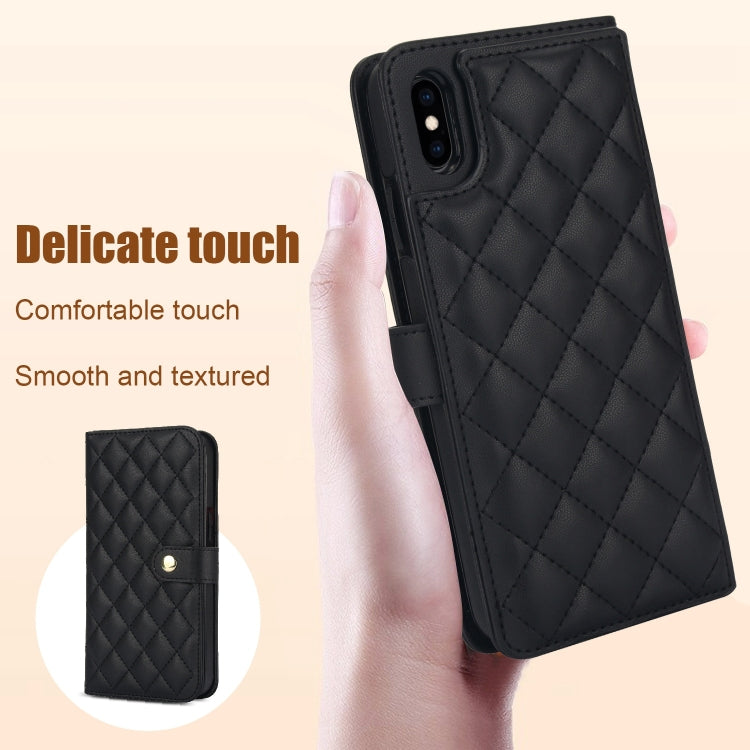 For iPhone XS Max Crossbody Multifunction Rhombic Leather Phone Case(Black) - More iPhone Cases by buy2fix | Online Shopping UK | buy2fix