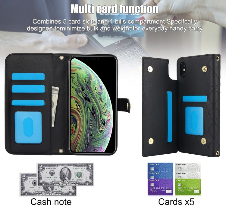 For iPhone XS Max Crossbody Multifunction Rhombic Leather Phone Case(Black) - More iPhone Cases by buy2fix | Online Shopping UK | buy2fix
