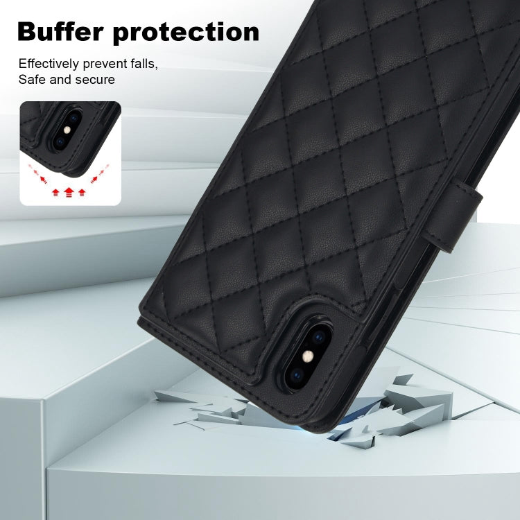 For iPhone XS Max Crossbody Multifunction Rhombic Leather Phone Case(Black) - More iPhone Cases by buy2fix | Online Shopping UK | buy2fix