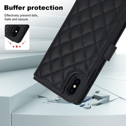 For iPhone XS Max Crossbody Multifunction Rhombic Leather Phone Case(Black) - More iPhone Cases by buy2fix | Online Shopping UK | buy2fix