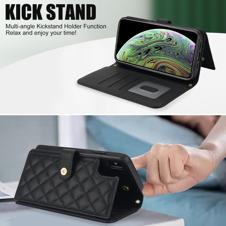 For iPhone XS Max Crossbody Multifunction Rhombic Leather Phone Case(Black) - More iPhone Cases by buy2fix | Online Shopping UK | buy2fix
