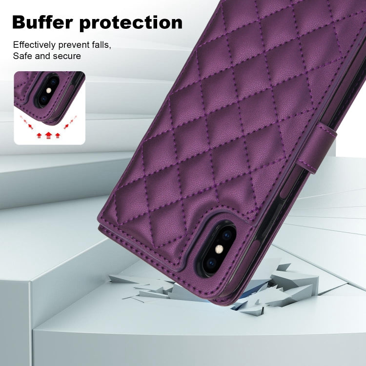 For iPhone XS Max Crossbody Multifunction Rhombic Leather Phone Case(Dark Purple) - More iPhone Cases by buy2fix | Online Shopping UK | buy2fix