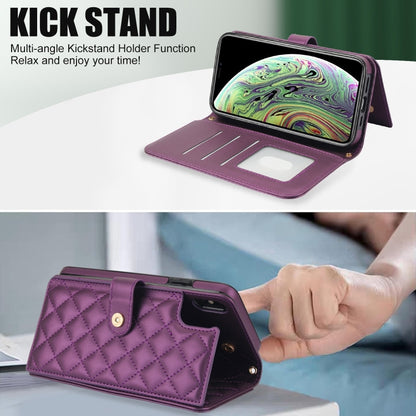 For iPhone XS Max Crossbody Multifunction Rhombic Leather Phone Case(Dark Purple) - More iPhone Cases by buy2fix | Online Shopping UK | buy2fix