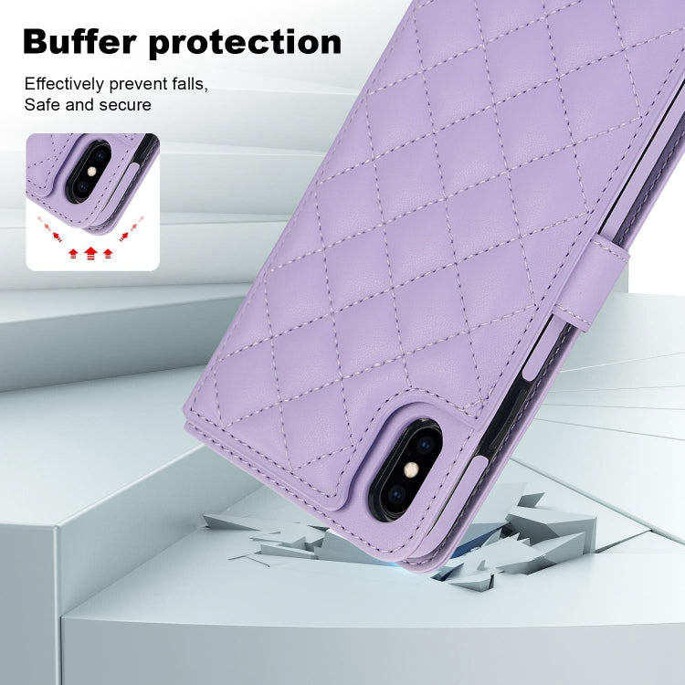 For iPhone XS Max Crossbody Multifunction Rhombic Leather Phone Case(Purple) - More iPhone Cases by buy2fix | Online Shopping UK | buy2fix