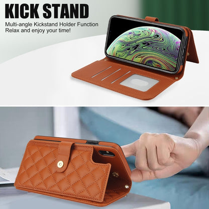 For iPhone XS Max Crossbody Multifunction Rhombic Leather Phone Case(Brown) - More iPhone Cases by buy2fix | Online Shopping UK | buy2fix
