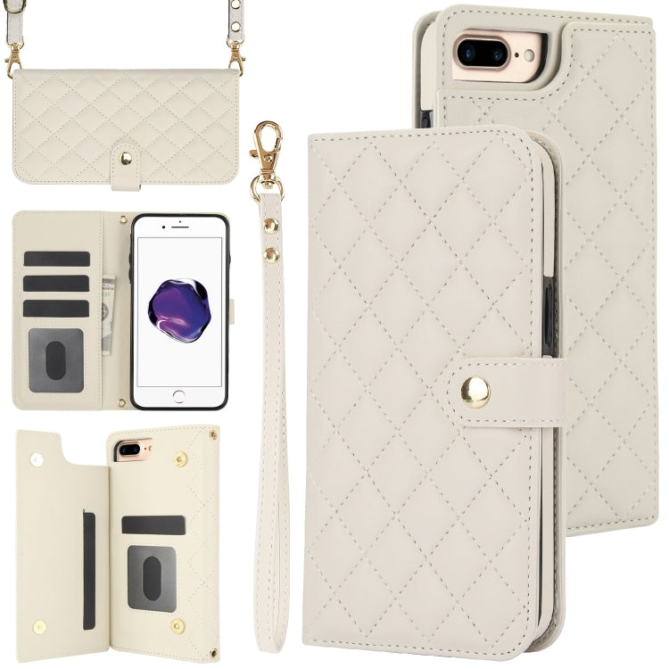 For iPhone 7 Plus / 8 Plus Crossbody Multifunction Rhombic Leather Phone Case(White) - More iPhone Cases by buy2fix | Online Shopping UK | buy2fix