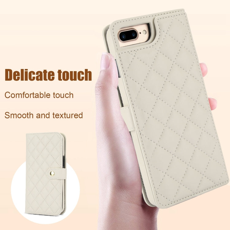 For iPhone 7 Plus / 8 Plus Crossbody Multifunction Rhombic Leather Phone Case(White) - More iPhone Cases by buy2fix | Online Shopping UK | buy2fix