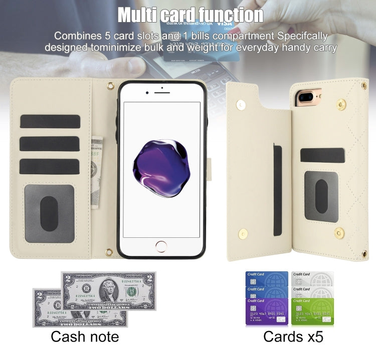 For iPhone 7 Plus / 8 Plus Crossbody Multifunction Rhombic Leather Phone Case(White) - More iPhone Cases by buy2fix | Online Shopping UK | buy2fix