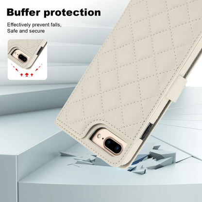 For iPhone 7 Plus / 8 Plus Crossbody Multifunction Rhombic Leather Phone Case(White) - More iPhone Cases by buy2fix | Online Shopping UK | buy2fix