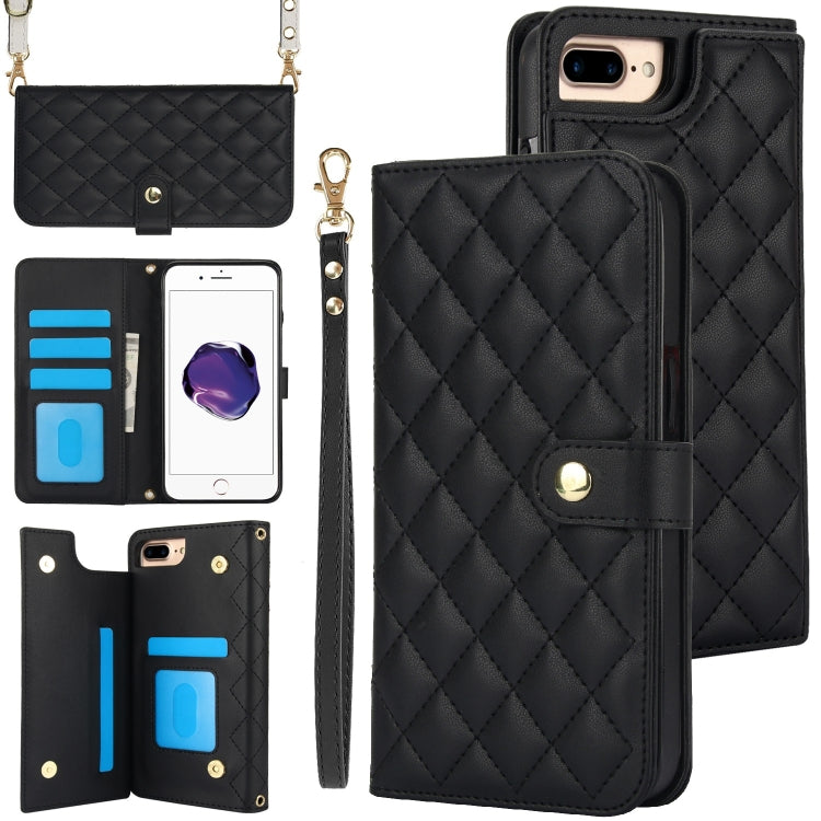 For iPhone 7 Plus / 8 Plus Crossbody Multifunction Rhombic Leather Phone Case(Black) - More iPhone Cases by buy2fix | Online Shopping UK | buy2fix