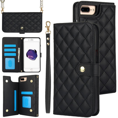 For iPhone 7 Plus / 8 Plus Crossbody Multifunction Rhombic Leather Phone Case(Black) - More iPhone Cases by buy2fix | Online Shopping UK | buy2fix