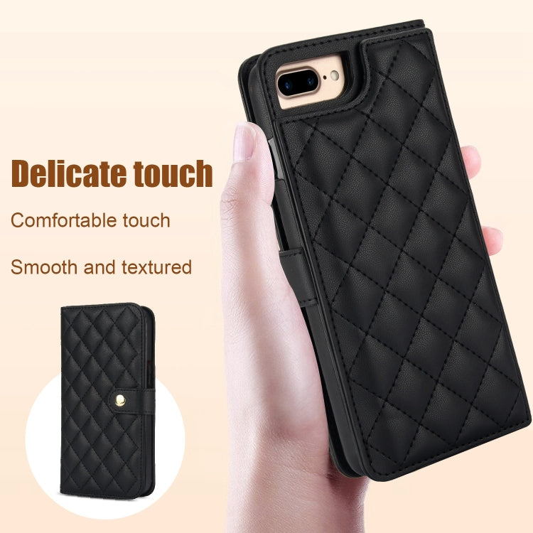 For iPhone 7 Plus / 8 Plus Crossbody Multifunction Rhombic Leather Phone Case(Black) - More iPhone Cases by buy2fix | Online Shopping UK | buy2fix