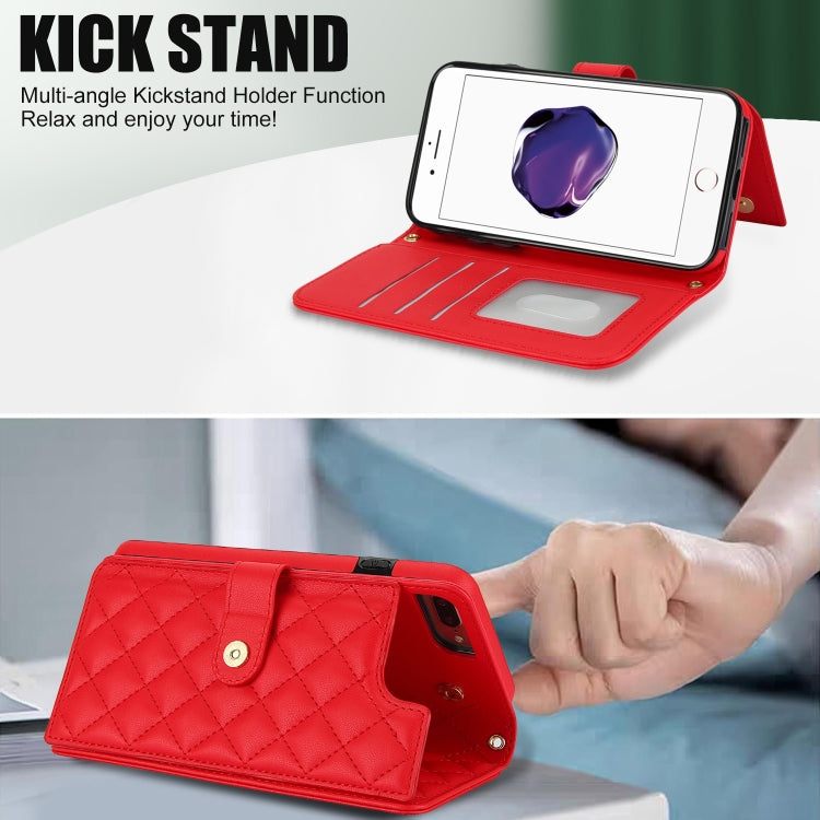 For iPhone 7 Plus / 8 Plus Crossbody Multifunction Rhombic Leather Phone Case(Red) - More iPhone Cases by buy2fix | Online Shopping UK | buy2fix