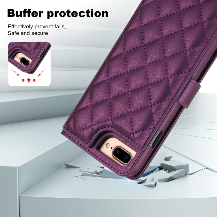 For iPhone 7 Plus / 8 Plus Crossbody Multifunction Rhombic Leather Phone Case(Dark Purple) - More iPhone Cases by buy2fix | Online Shopping UK | buy2fix