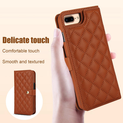 For iPhone 7 Plus / 8 Plus Crossbody Multifunction Rhombic Leather Phone Case(Brown) - More iPhone Cases by buy2fix | Online Shopping UK | buy2fix
