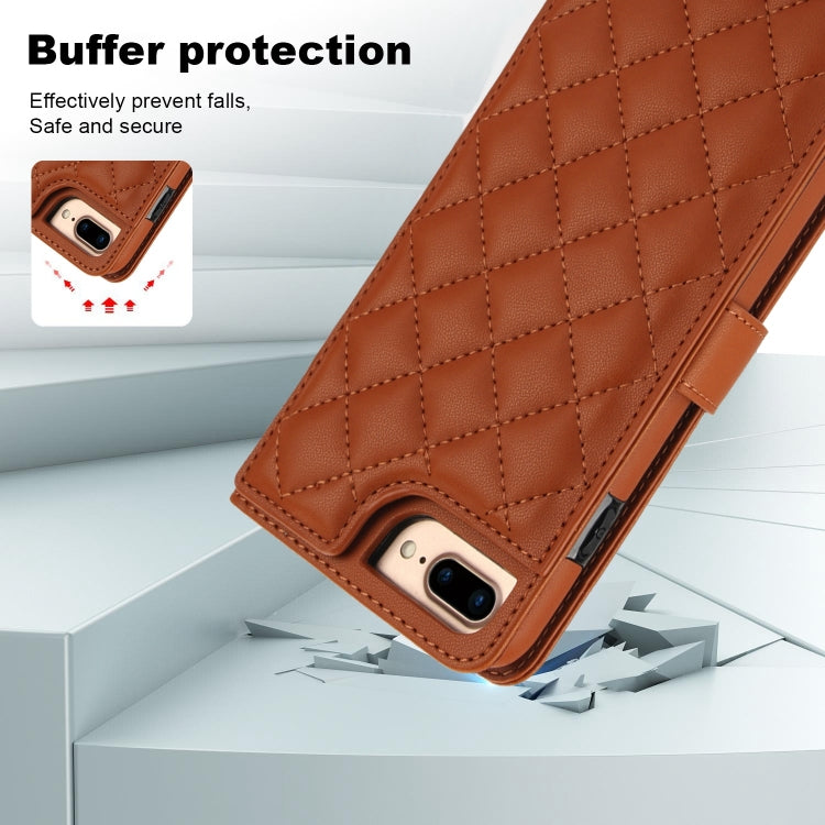 For iPhone 7 Plus / 8 Plus Crossbody Multifunction Rhombic Leather Phone Case(Brown) - More iPhone Cases by buy2fix | Online Shopping UK | buy2fix