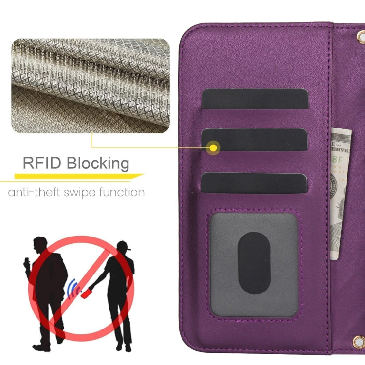 For iPhone 16 Pro Max Crossbody Multifunction Rhombic Leather Phone Case(Dark Purple) - iPhone 16 Pro Max Cases by buy2fix | Online Shopping UK | buy2fix
