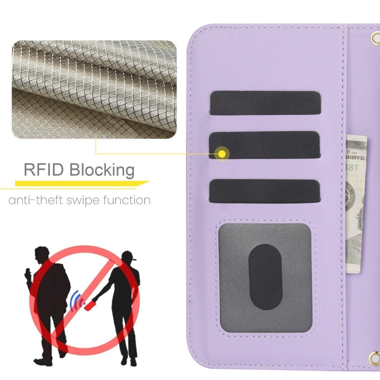 For iPhone 16 Pro Max Crossbody Multifunction Rhombic Leather Phone Case(Purple) - iPhone 16 Pro Max Cases by buy2fix | Online Shopping UK | buy2fix