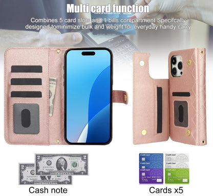 For iPhone 16 Pro Crossbody Multifunction Rhombic Leather Phone Case(Rose Gold) - More iPhone Cases by buy2fix | Online Shopping UK | buy2fix