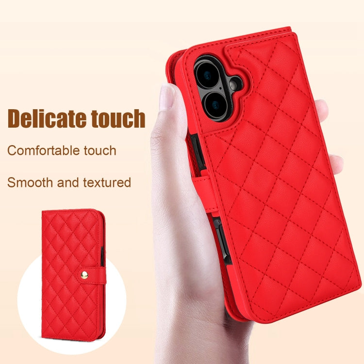 For iPhone 16 Plus Crossbody Multifunction Rhombic Leather Phone Case(Red) - iPhone 16 Plus Cases by buy2fix | Online Shopping UK | buy2fix